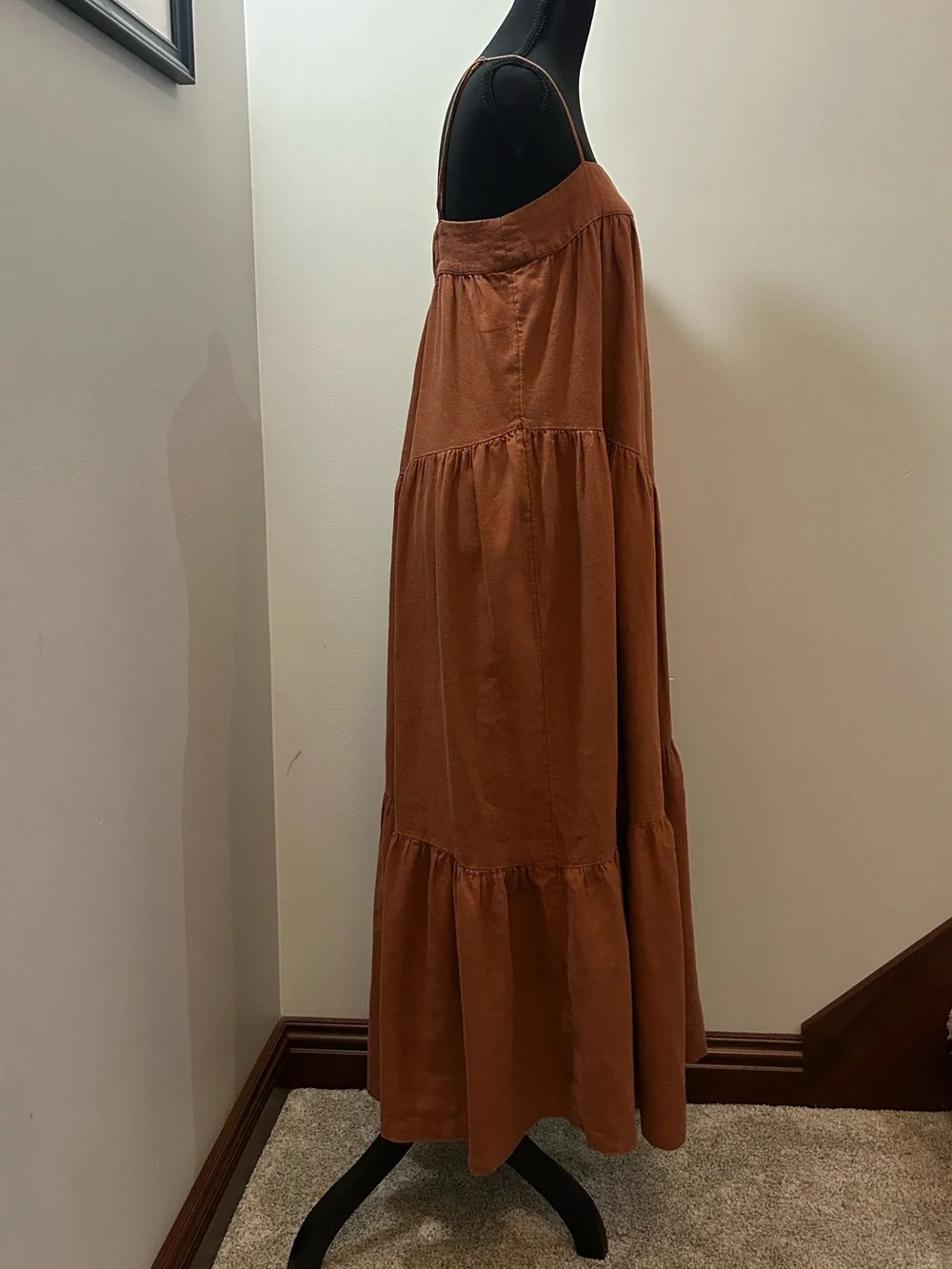 Abercrombie Linen Blend Tiered Maxi Dress Rust Brown Boho Size S